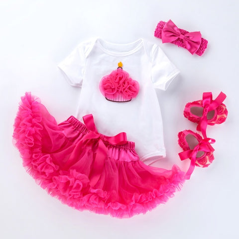 Toddler Girls 1st & 2nd Birthday Dress, 4pcs/set