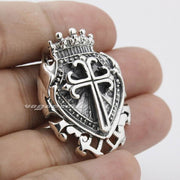 Men's Silver Shield Cross Pendant with or without Steel Chain.